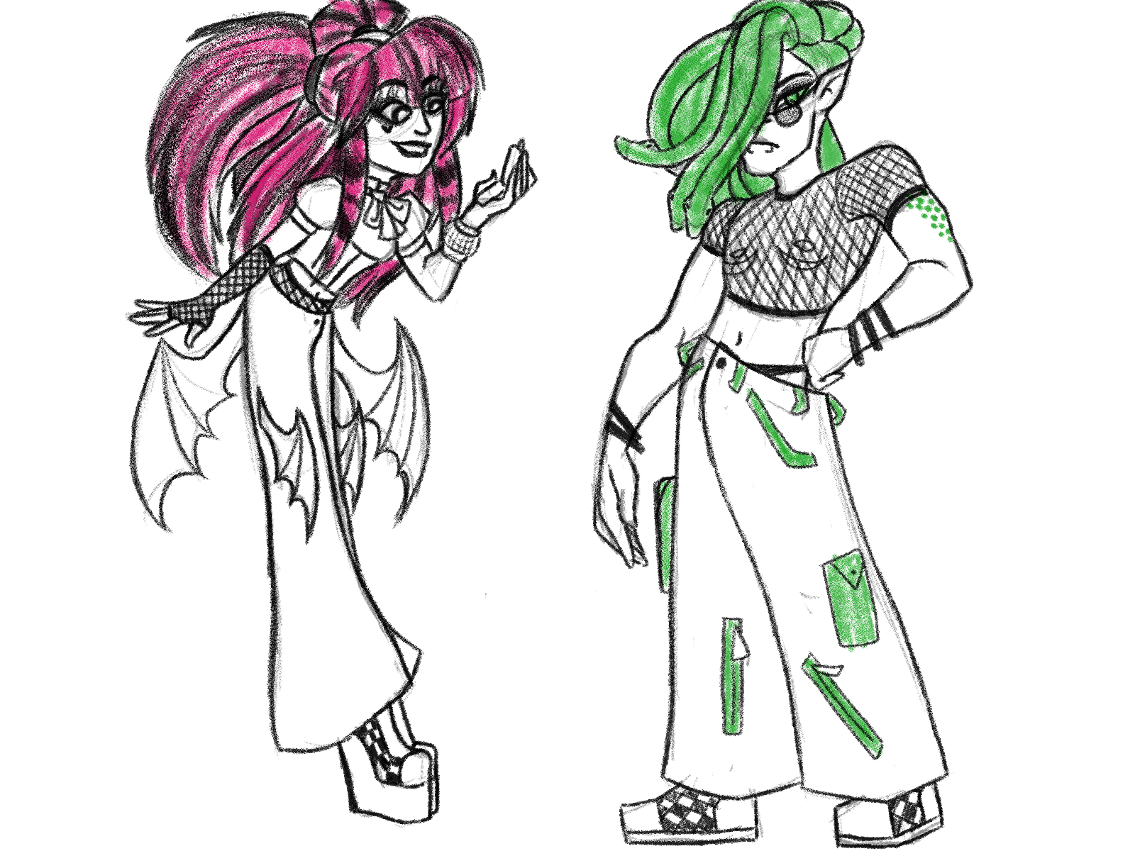 monster high characters wearing scene-style clothes